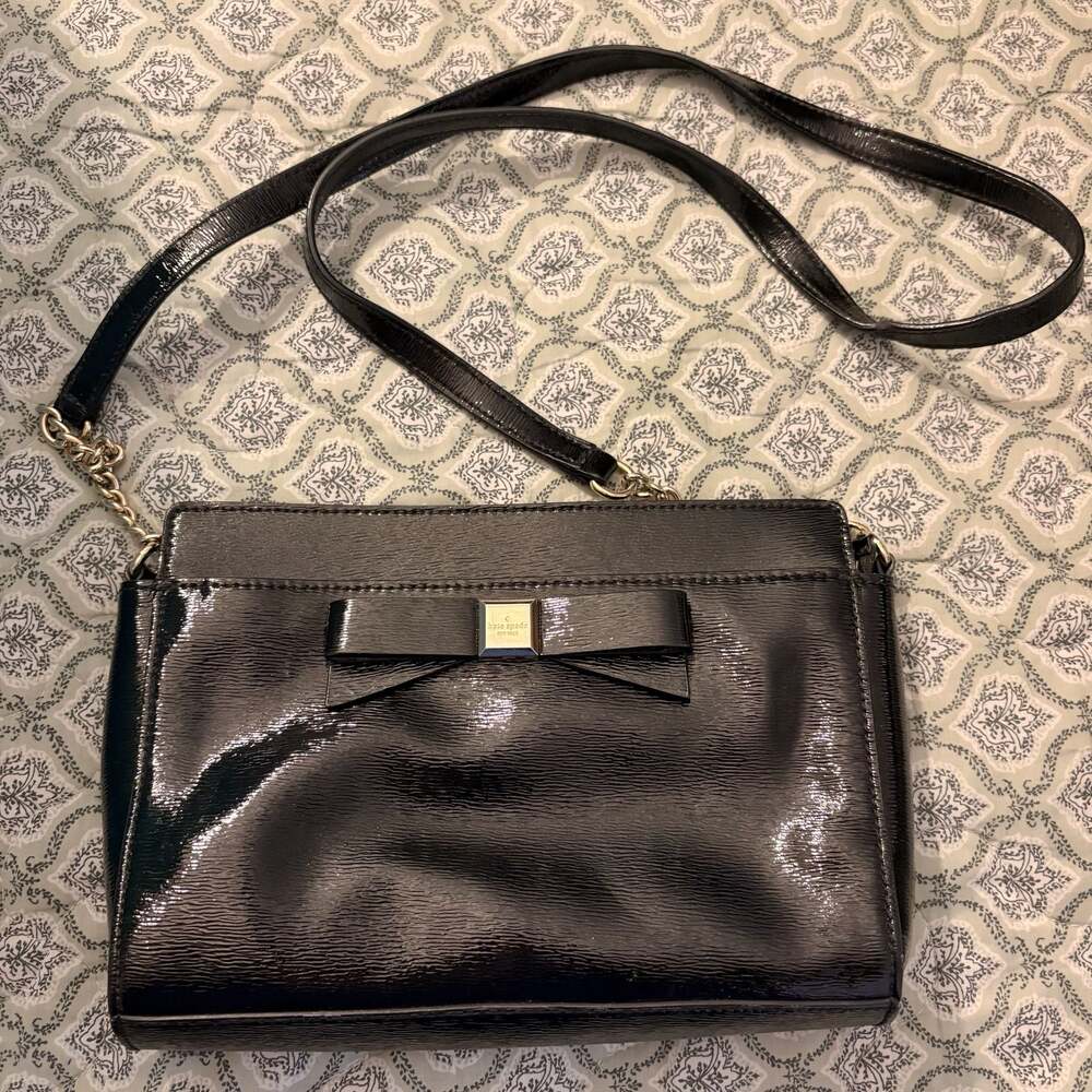 Kate Spade Black Patent Leather Bow Crossbody Bag